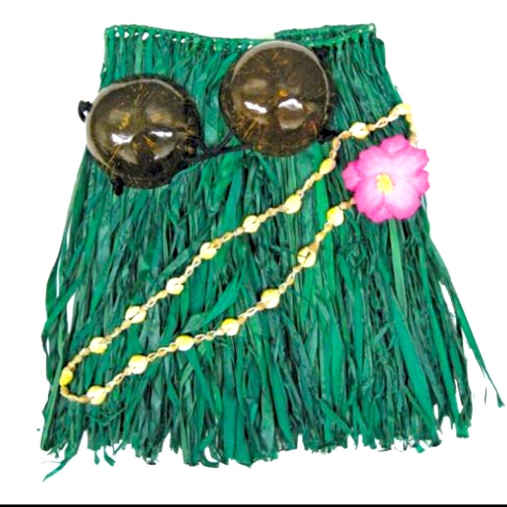 Hawaiian Hula Grass Skirt Set  Adult Size Large